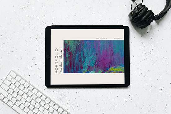 Mockup diseño de plantilla de portfolio para artista